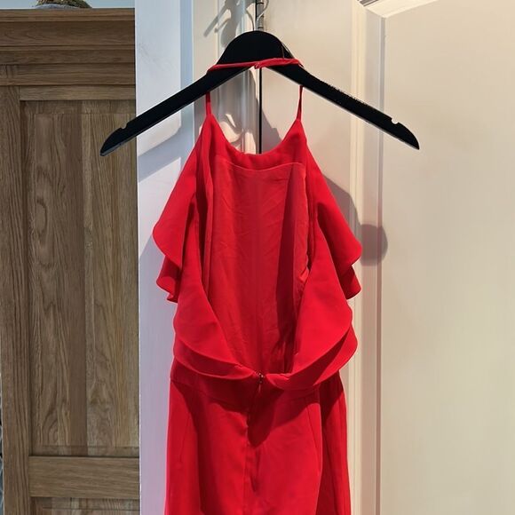 Intermix red ruffle neck halter jumpsuit large - Picture 9 of 12